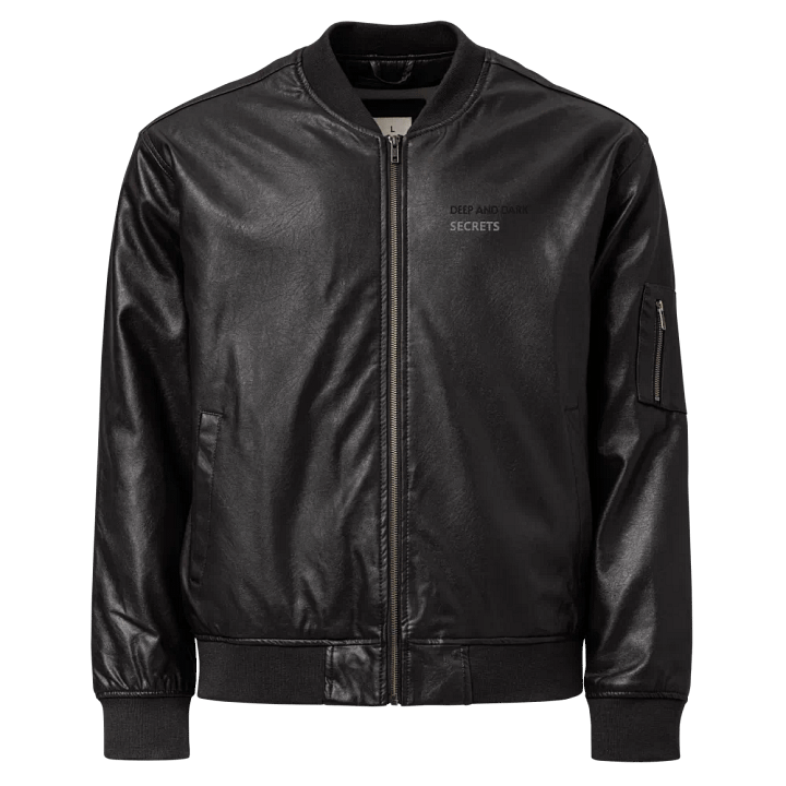 Deep and Dark Exclusive Premium Faux Leather Mens' Black Bomber Jacket product image (1)