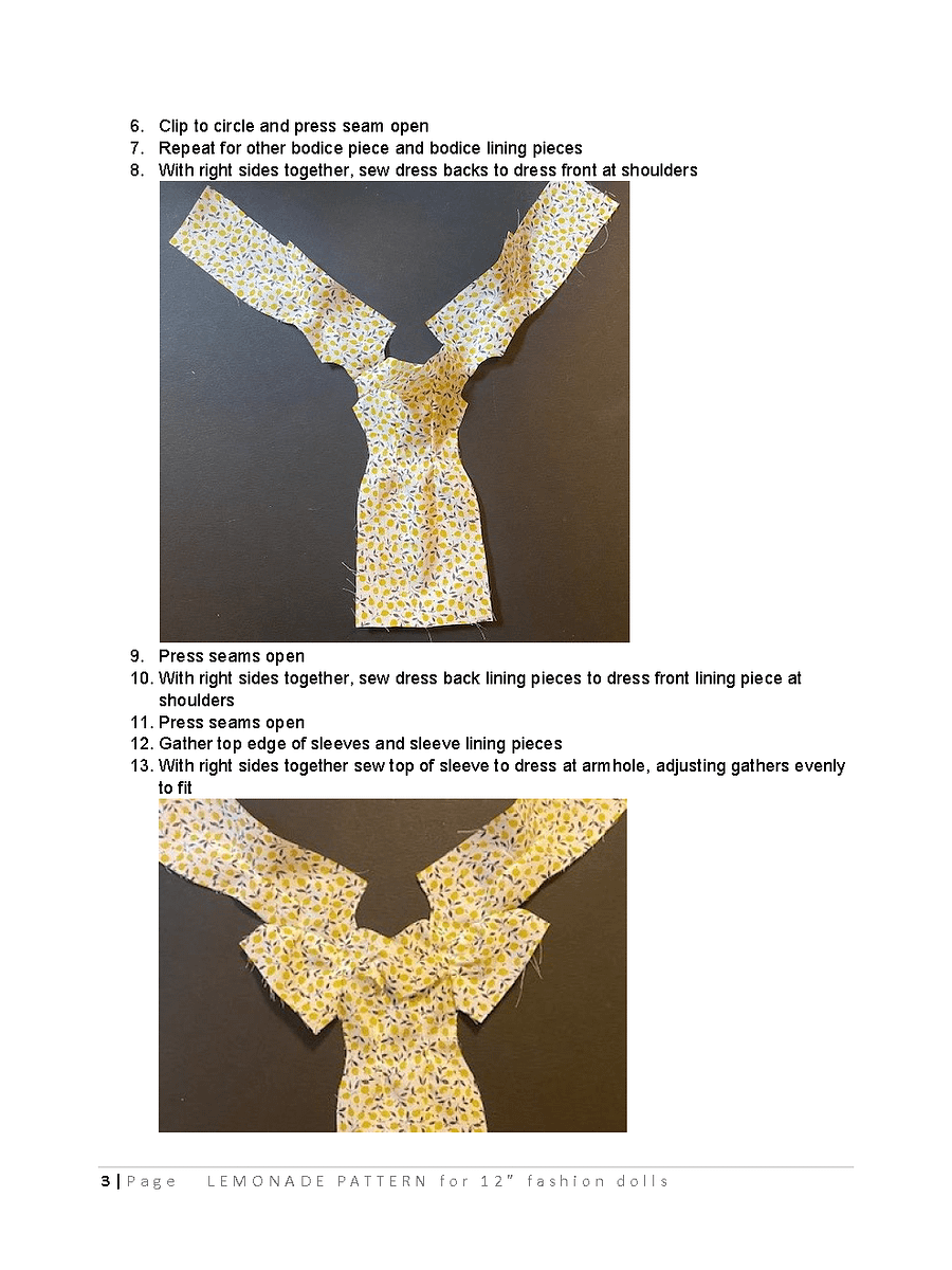Lemonade sewing pattern for 12" fashion dolls product image (3)
