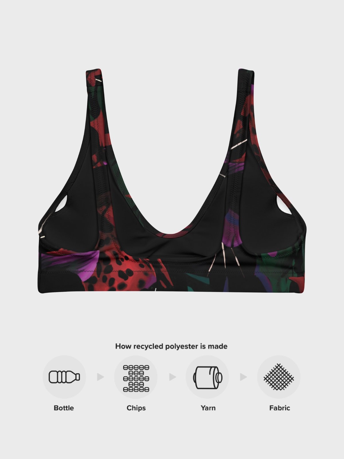 Recycled Padded Bikini Top "Blosoom At Midnight" product image (9)