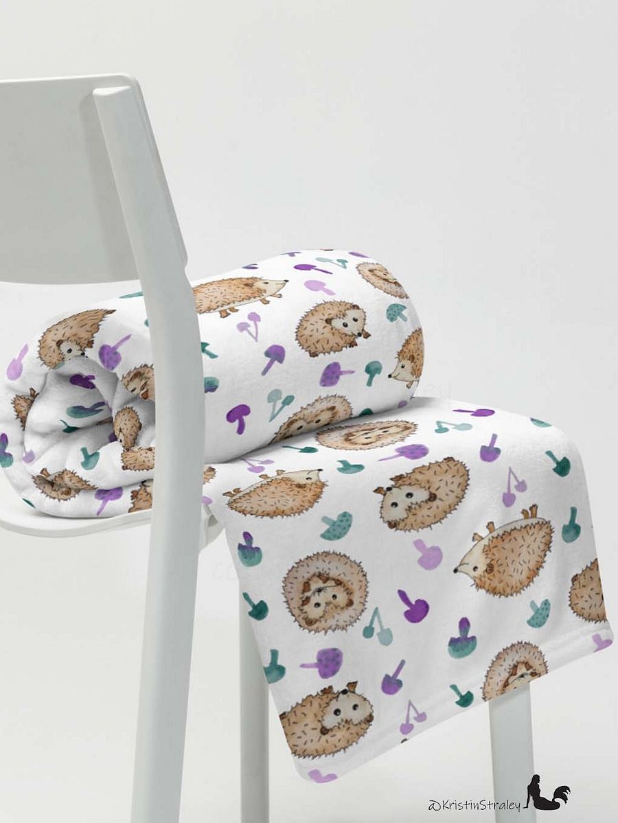 Hedgehogs & Mushrooms Fleece Throw Blanket product image (7)