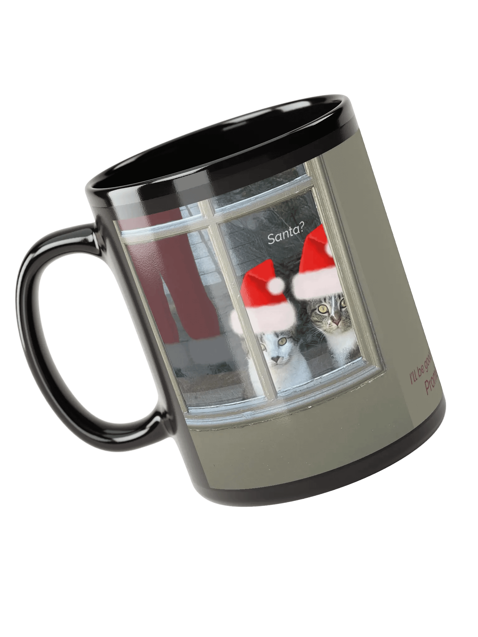 Kitty Christmas "I'll Be Good Next Year" Black Ceramic Mug product image (3)