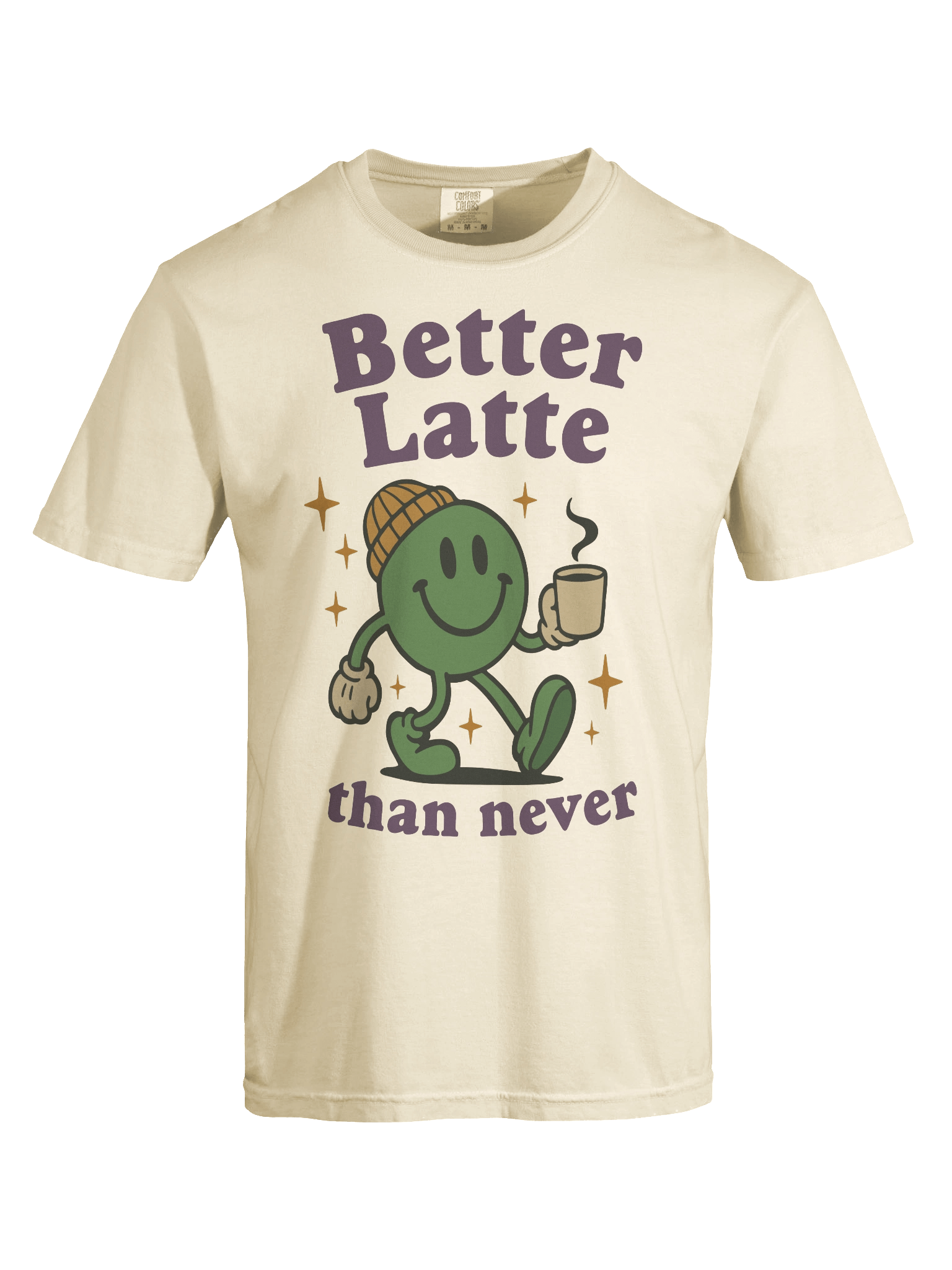 Better Latte Than Never Retro Coffee Humor Happy Face on Comfort Colors Tee product image (14)
