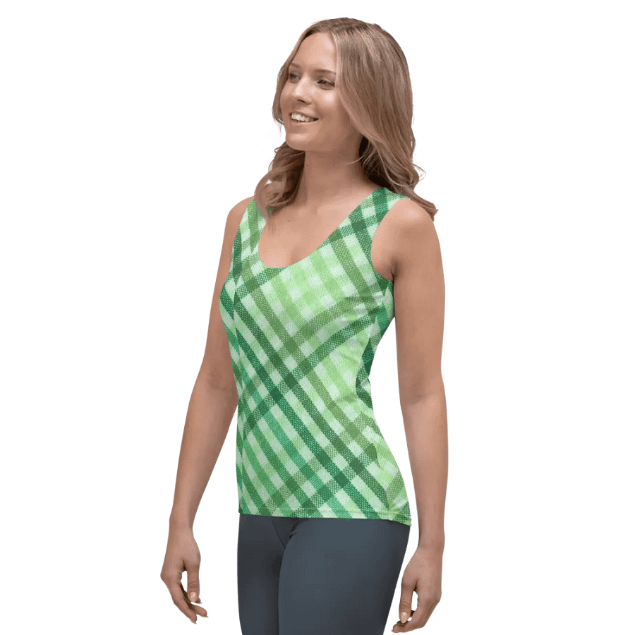 ALL-OVER PRINT GREEN CHECKERED PATTERN VINTAGE CHECKERED WOMEN'S TANK TOP product image (3)