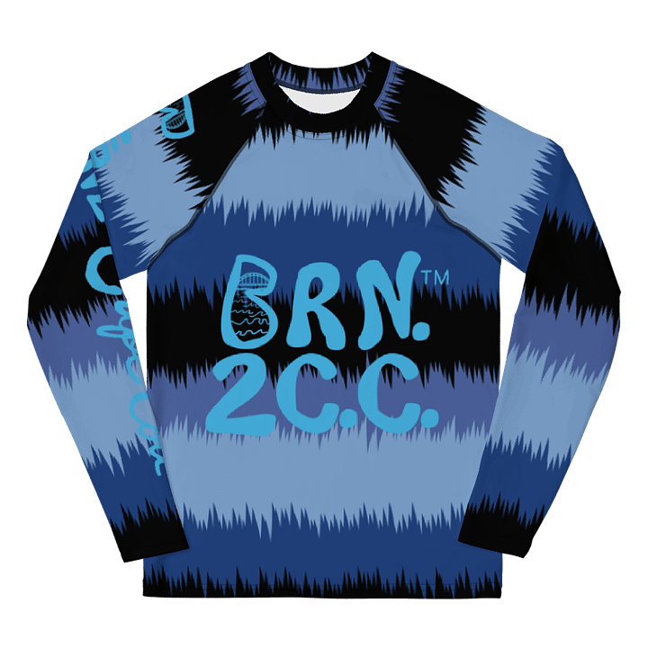 YOUTH | Rash Guard | BRN.2C.C.™ Front Graphic | BOURNE to Cape Cod™ Sleeve & Back Logo | Coastal Swim Shirt for Kids | UV Protection Activewear | Blue Logo on Soundwaves product image (1)