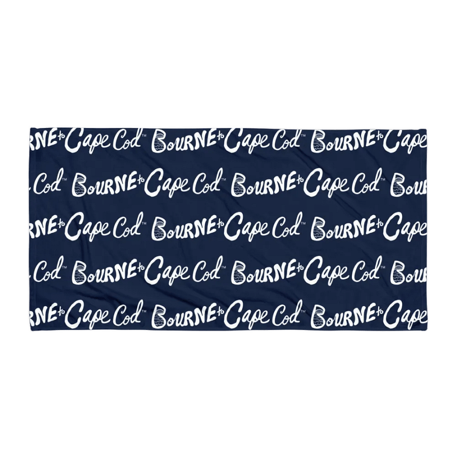 BRN.2C.C.™ | Coastal Classic Beach Towel | All-Over Horizontal Logo Print | Vibrant Colors for Salty Souls | White Logo on Navy product image (1)