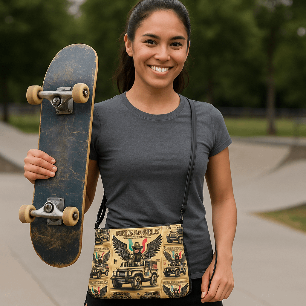 Mel’s Angels Vintage Crossbody Bag – All-Over Print Faux Leather Purse with Strap product image (2)