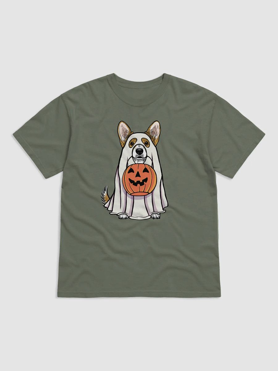 Funny Halloween Cardigan Welsh Corgi T-Shirt | Funny Corgi Wearing a Ghost Costume and Holding a Pumpkin Basket product image (12)
