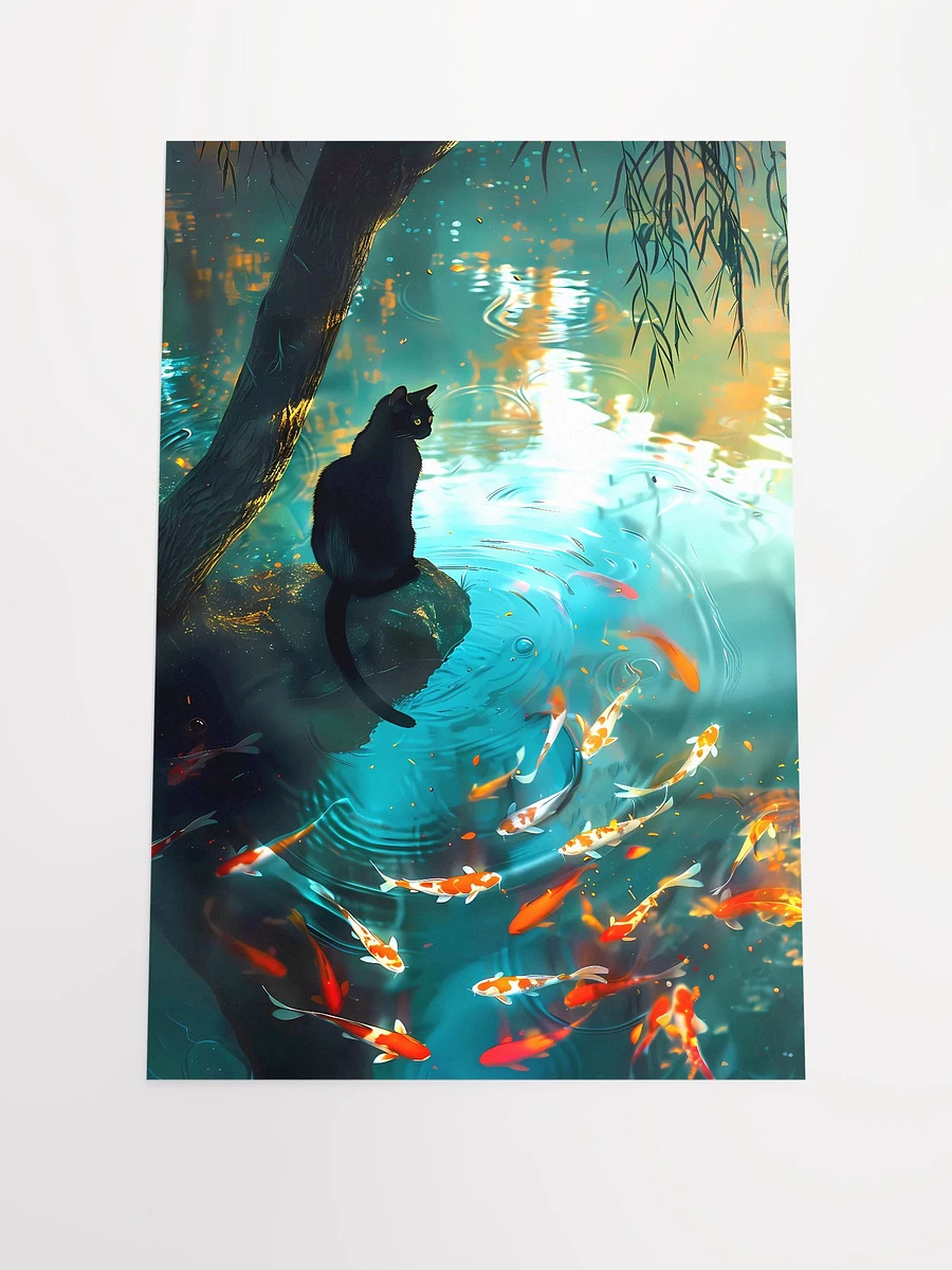 Black Cat Sits by a Koi Pond Matte Poster product image (3)