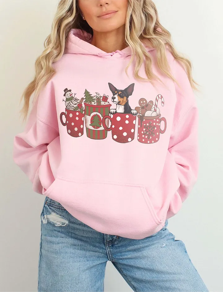 Cute Toy Fox Terrier in a Christmas Cup Hooded Sweatshirt | Funny Christmas Pup in a Cup product image (6)