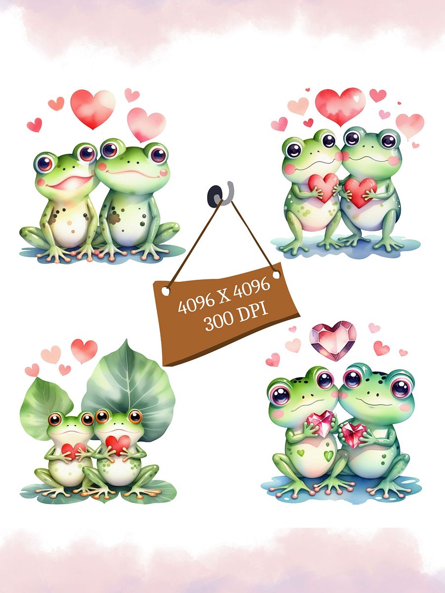 21 Watercolor Valentines Frog Clipart Bundle product image (3)