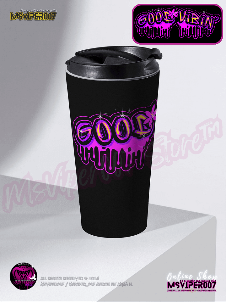 Travel Mug - MsViper007's "Good Vibin'™ | V1 ]" Hot or Cold Beverage Stainless Steel Travel Mug by Anna H. product image (2)
