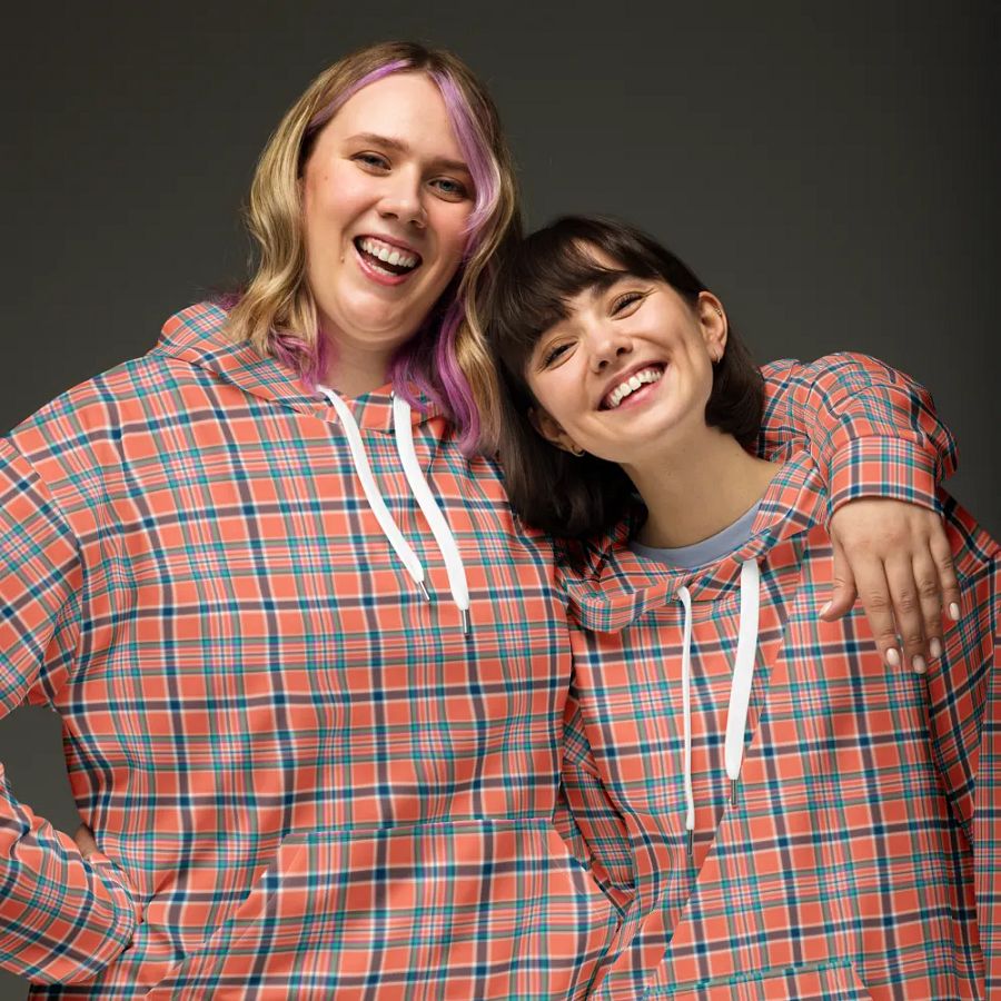 Orange Coral and Blue Plaid Hoodie product image (3)