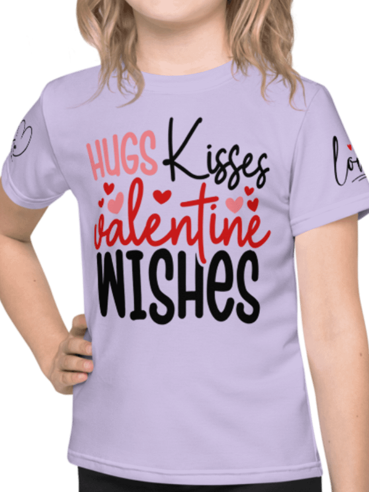 Hugs Kisses Valentine Wishes Kids Crew Neck T-Shirt product image (1)