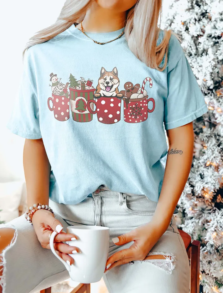 Cute Akita in a Christmas Cup T-Shirt | Funny Christmas Pup in a Cup product image (6)
