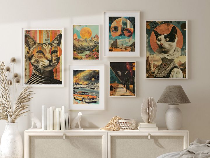Surreal Cat Collage Gallery Wall Set of 6 Prints - DIGITAL product image (1)