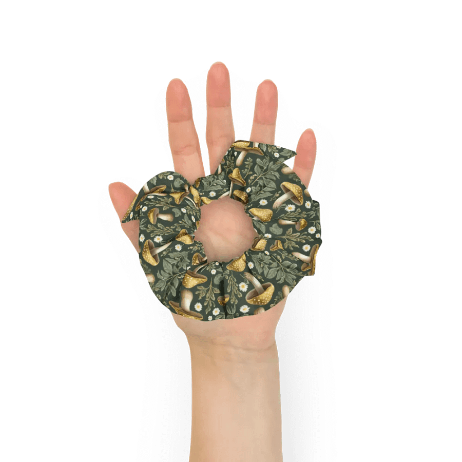 Hair Scrunchie - Golden Mushrooms on Dark Green product image (7)