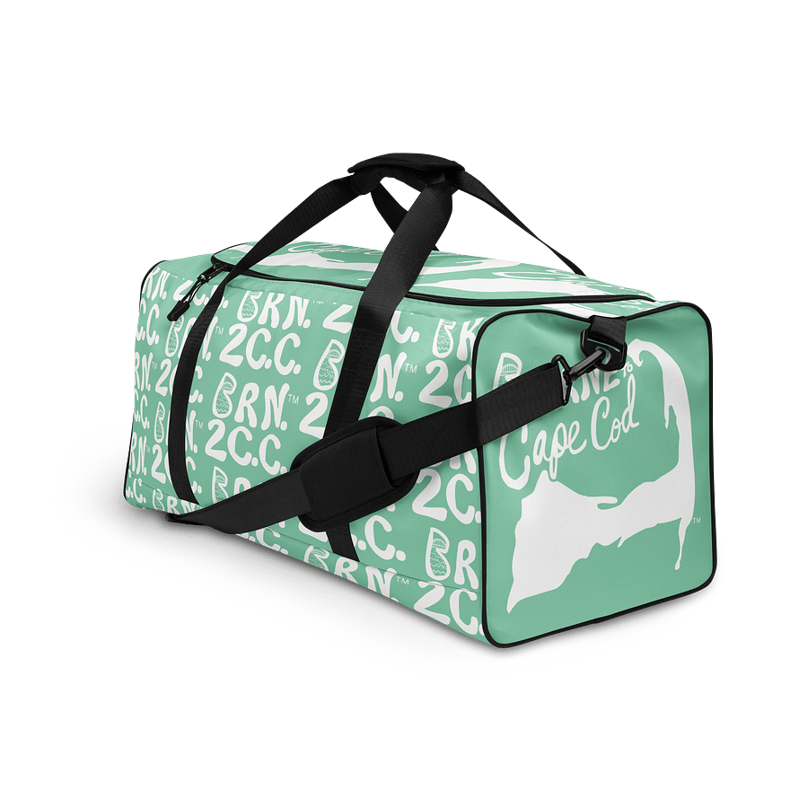 BOURNE to Cape Cod™ | Duffle Bag | BRN.2C.C.™ | Coastal Gym & Travel Gear | 22" All-Over Print Weekender | White Logos on Vista Blue Green product image (3)