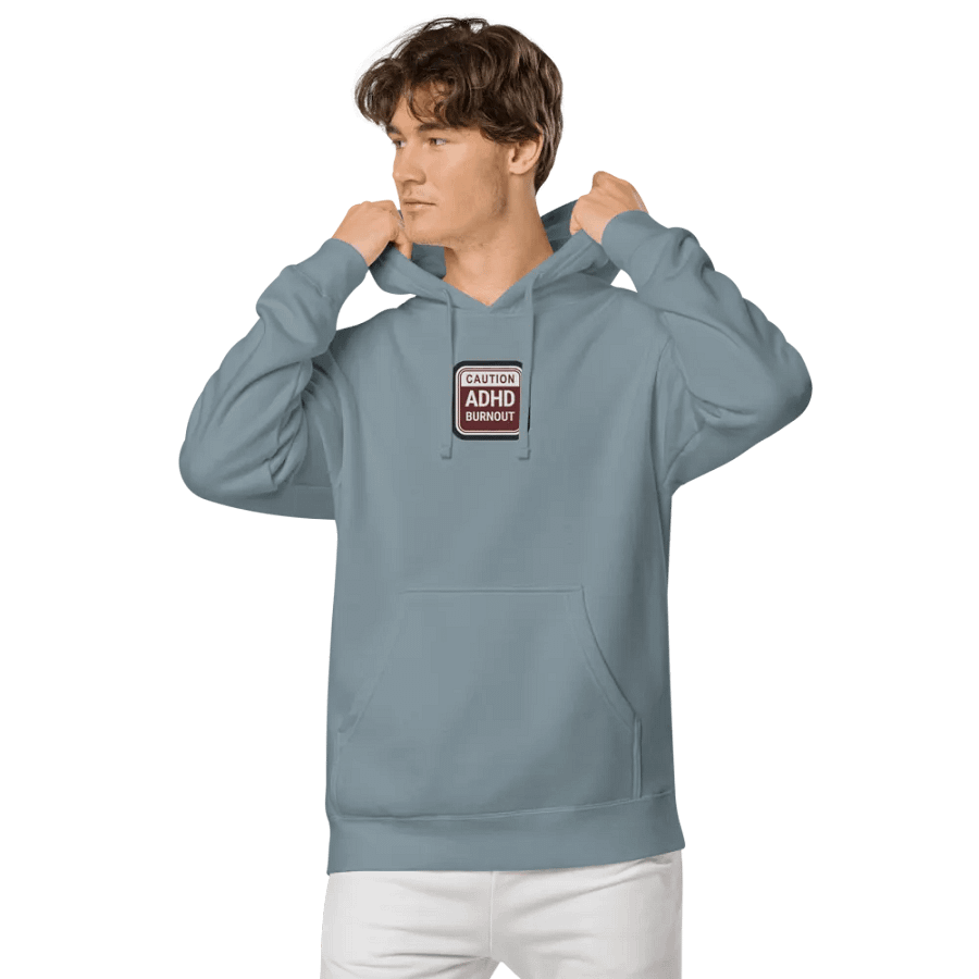 CAUTION: ADHD BURNOUT embroidered pigment hoodie (maroon bubble design 2) product image (5)