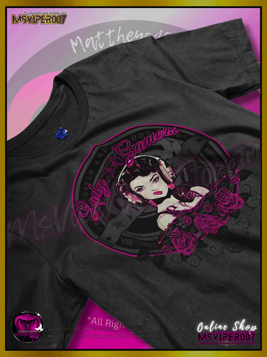 T-Shirt - MsViper007's "Lady Gamers Are Awesome™" [V3] (pink rose theme) - Comfort Gamer T-shirt By Anna H. product image (3)