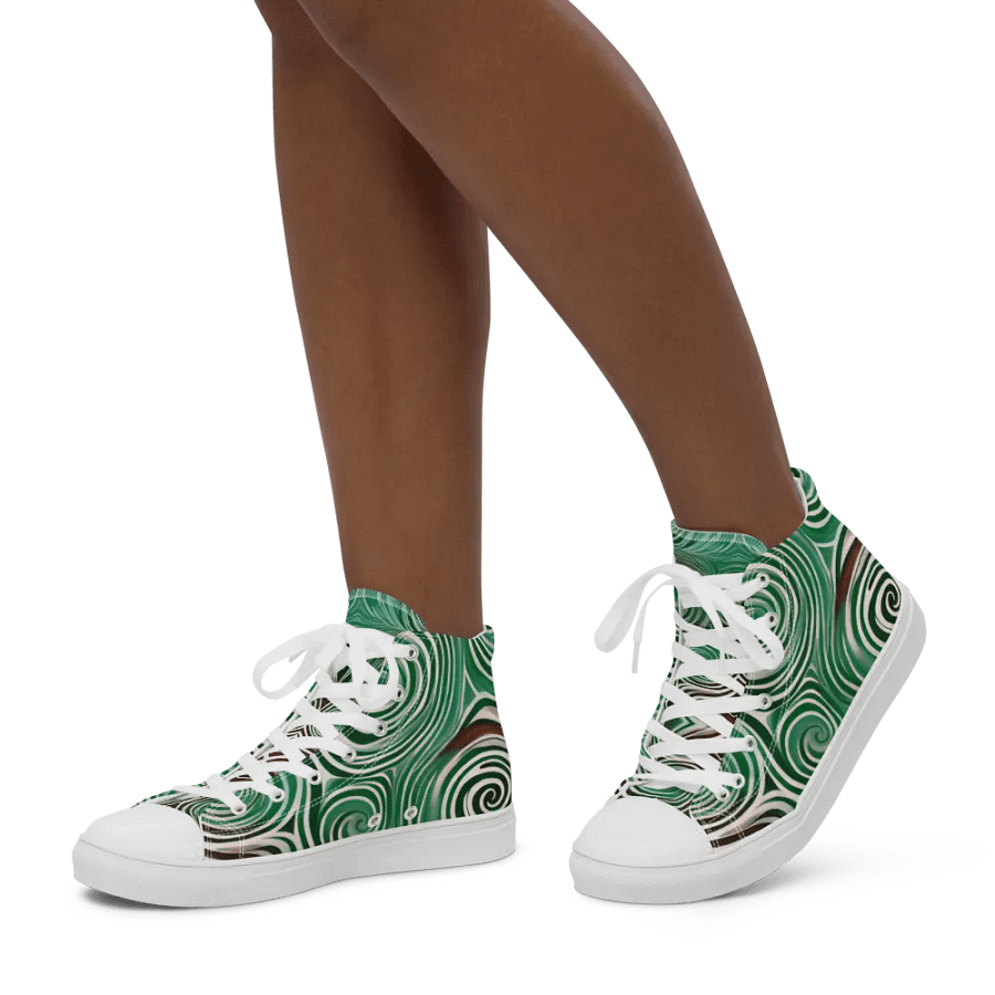 Funky Cool Green Liquid Tie-Dye Women's High-Top Canvas Shoes product image (7)