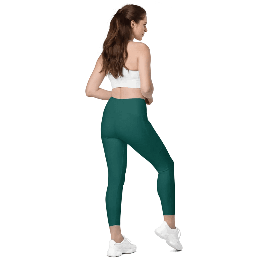 Plain Dark Green True Summer Women's High Waisted Premium Crossover Leggings with Pockets by Treasure Pie product image (8)