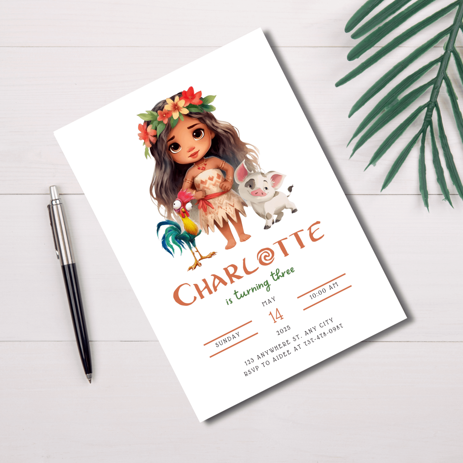 Moana Themed Birthday Invitation Template – Canva Editable Tropical Party Invite product image (2)