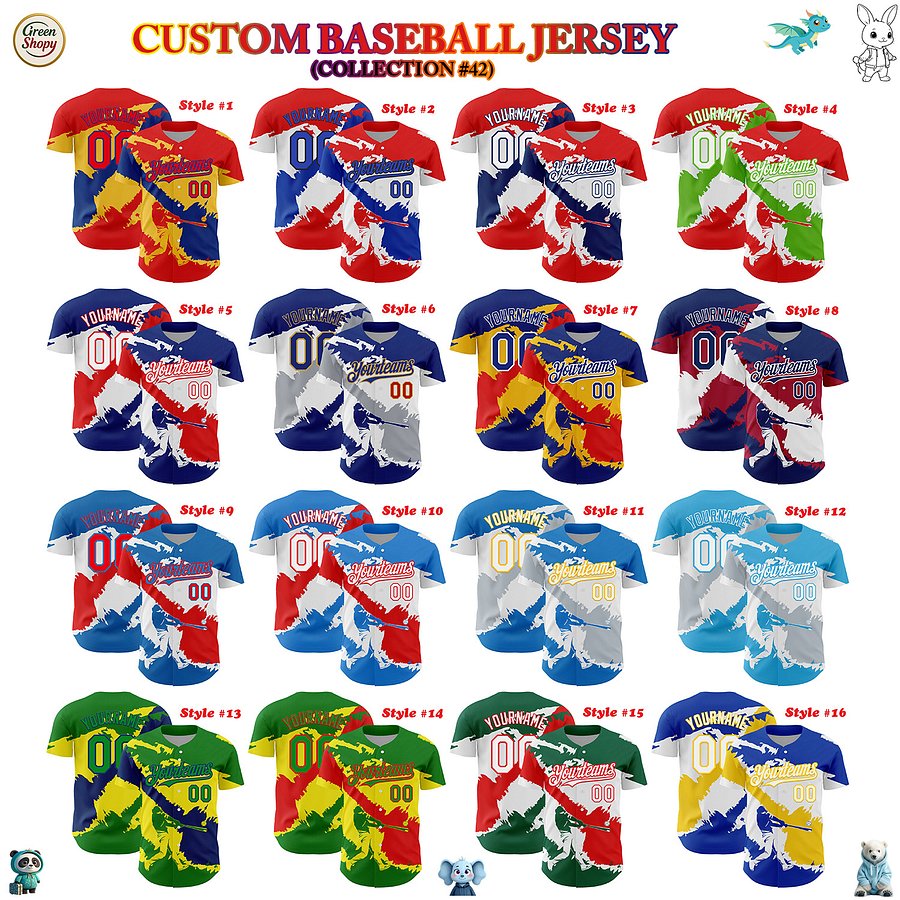 Authentic Baseball Jersey, Custom Baseball Jersey, Personalized Sport Jersey, Colorful, Number, 3D Flag, Country product image (1)