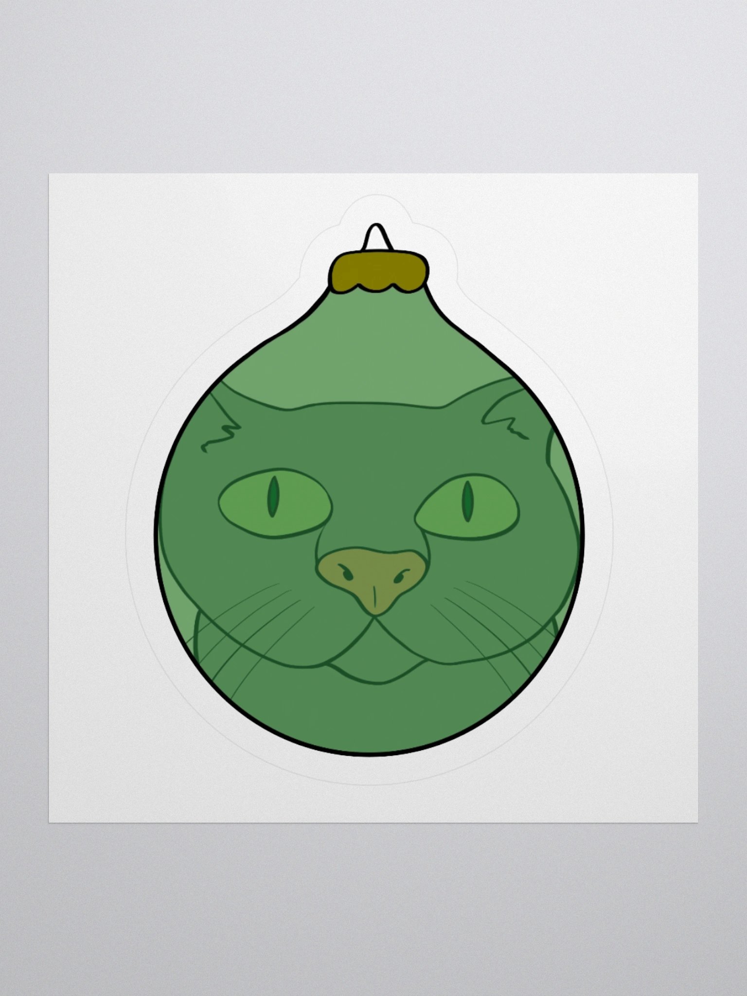 Curious Cat Christmas Kiss Cut Sticker (Green) product image (1)