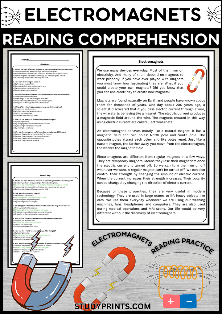 Electromagnets Science Reading Passage with Multiple Choice Questions product image (1)