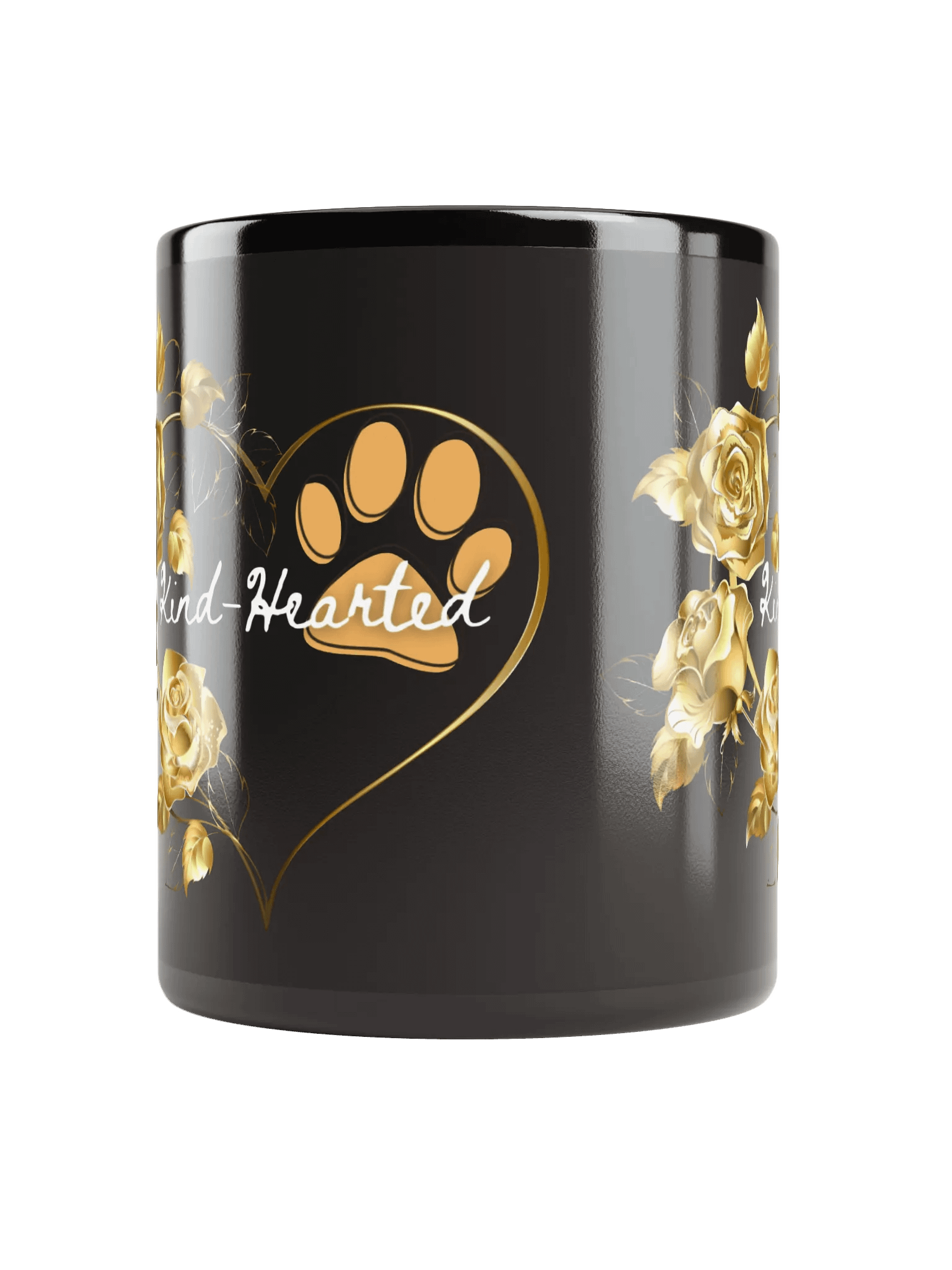 Black Glossy Mug 11 oz, Kind-Hearted Golden Roses and Puppy Paw product image (5)