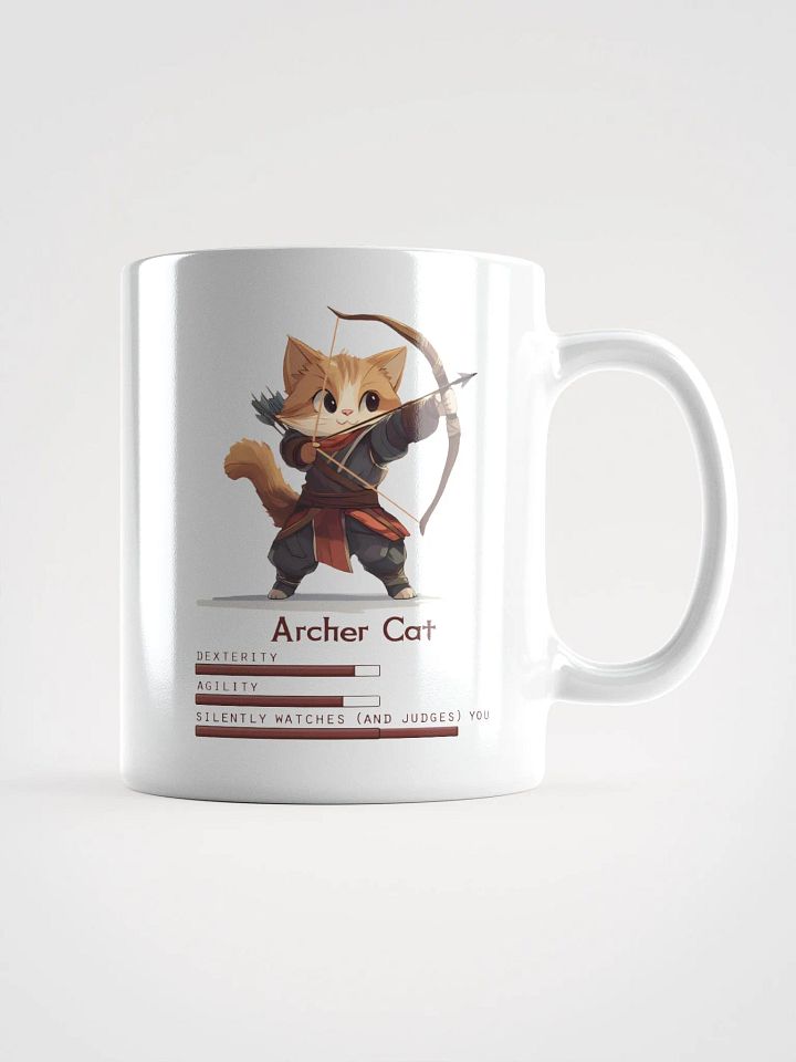 RPG Archer Cat white ceramic mug 11oz 15oz 20oz for gamers and cat lovers product image (3)