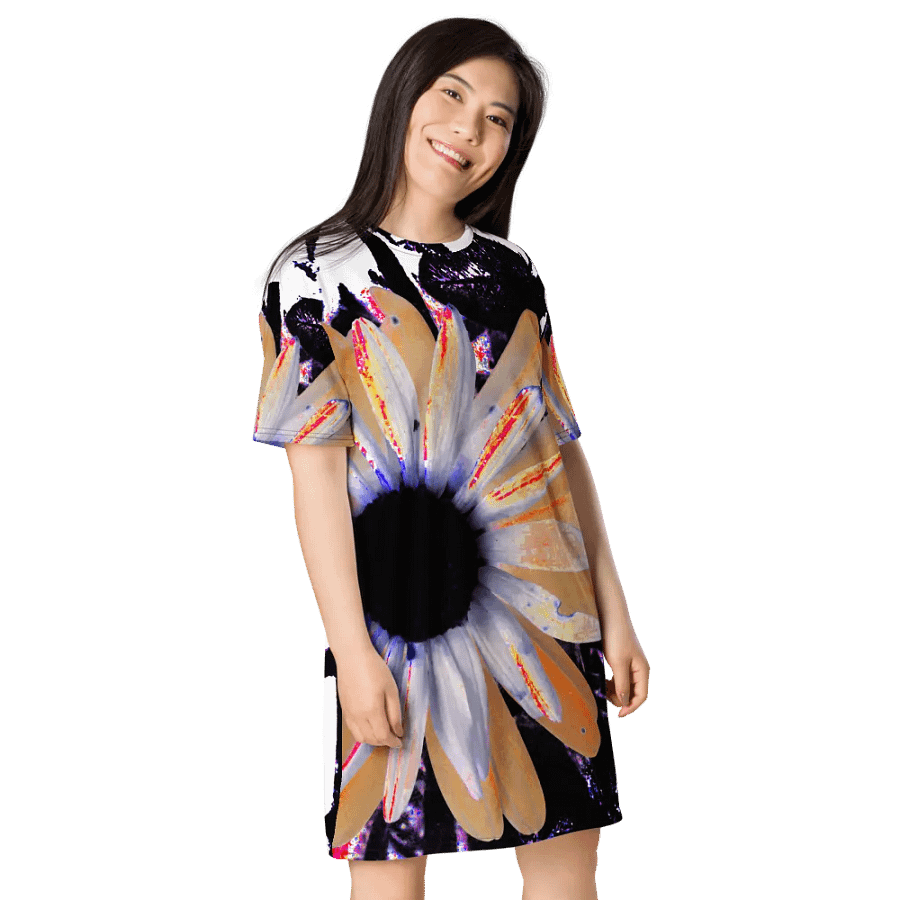 Abstract Neon Daises Ladies T Shirt Dress product image (7)