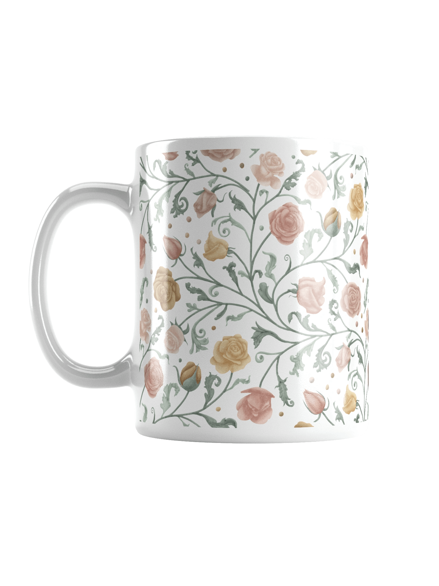 White glossy mug magical garden of renaissance. Elegant floral coffee mug for art lovers product image (1)
