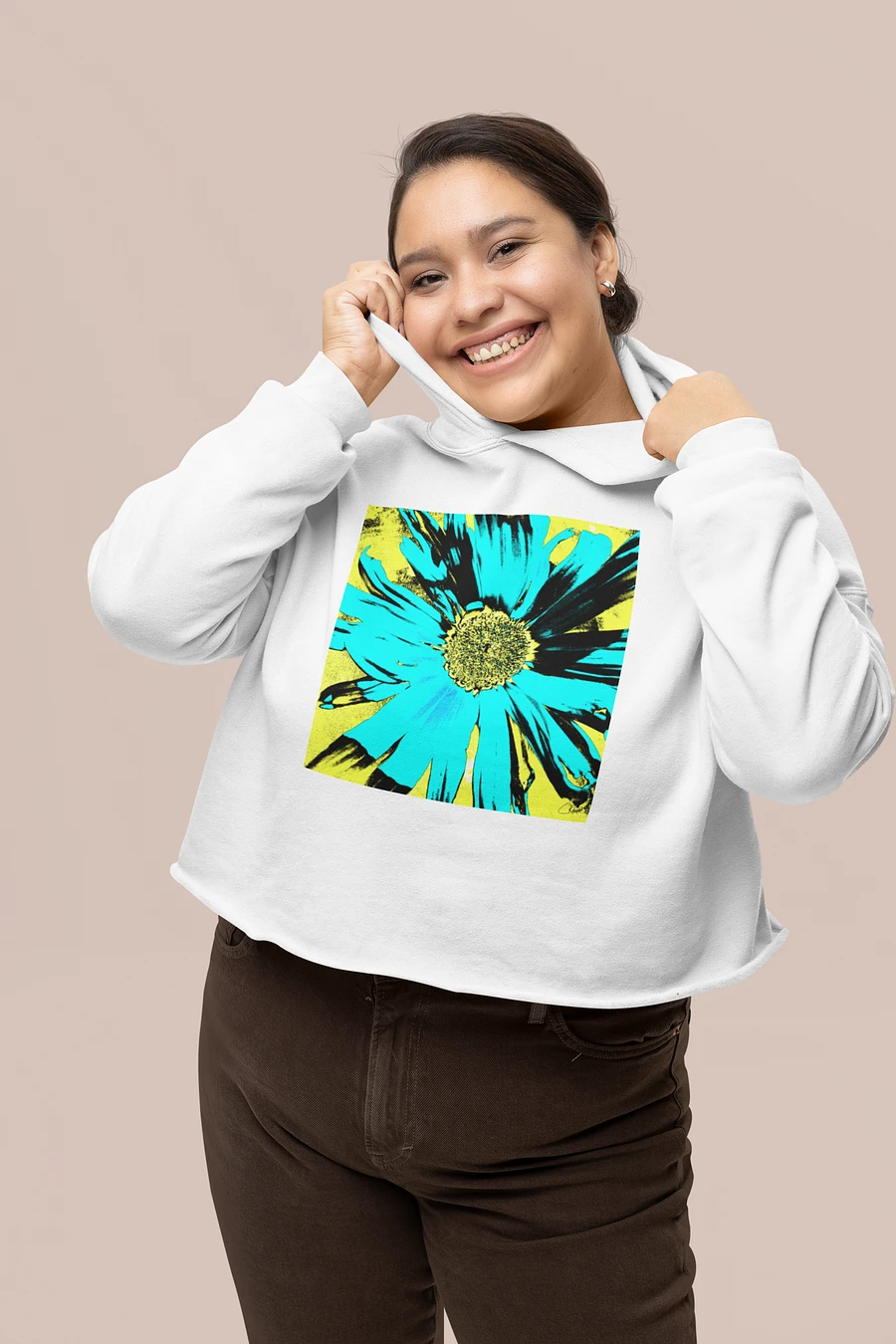 Abstract Yellow, Turquoise and Black Daisy Flower Women's Cropped Fleece product image (1)
