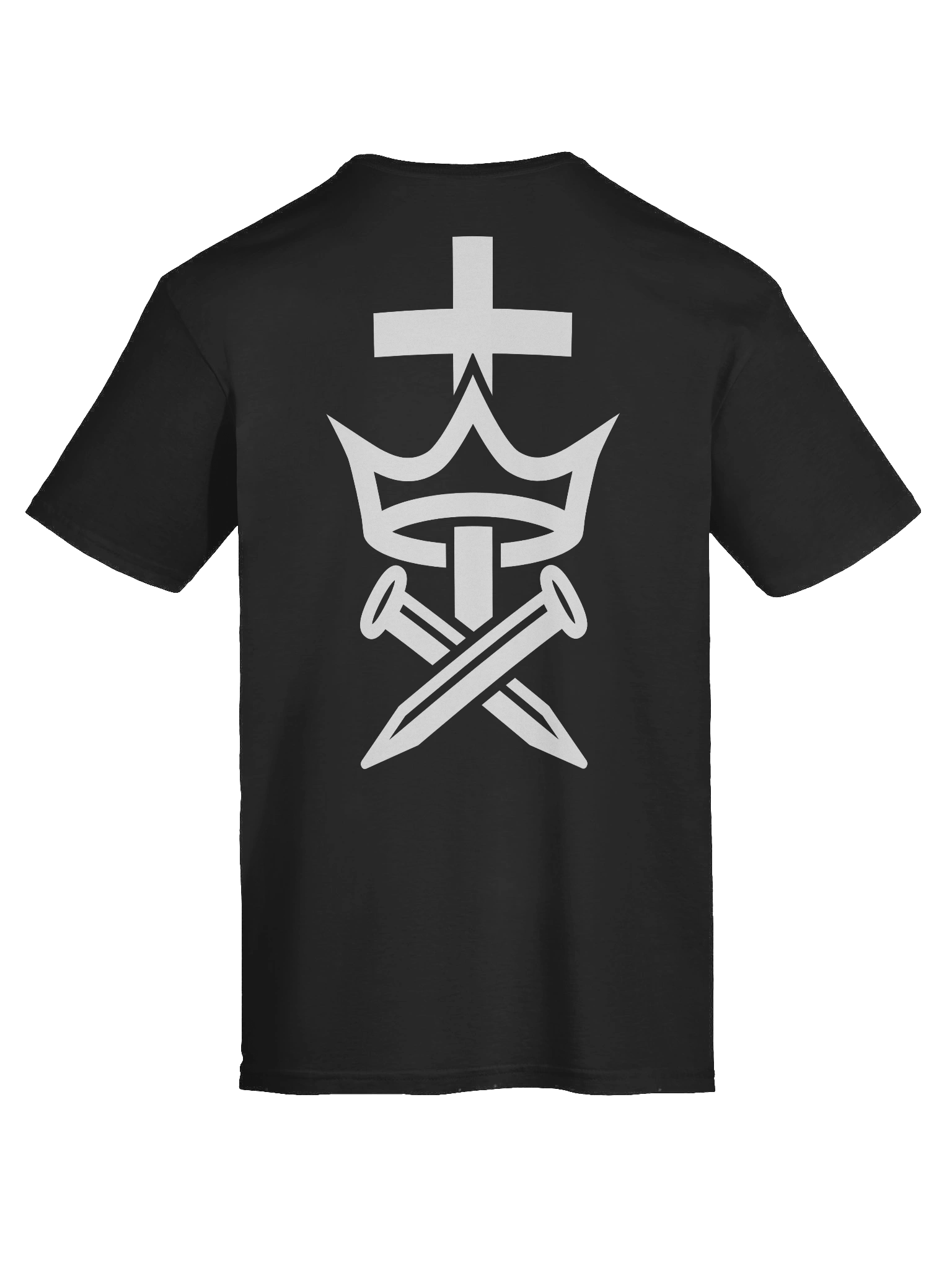 Faithful Until Death Christian T-Shirt – Cross, Crown, and Nails Design in White Ink (Revelation 2:10) product image (5)