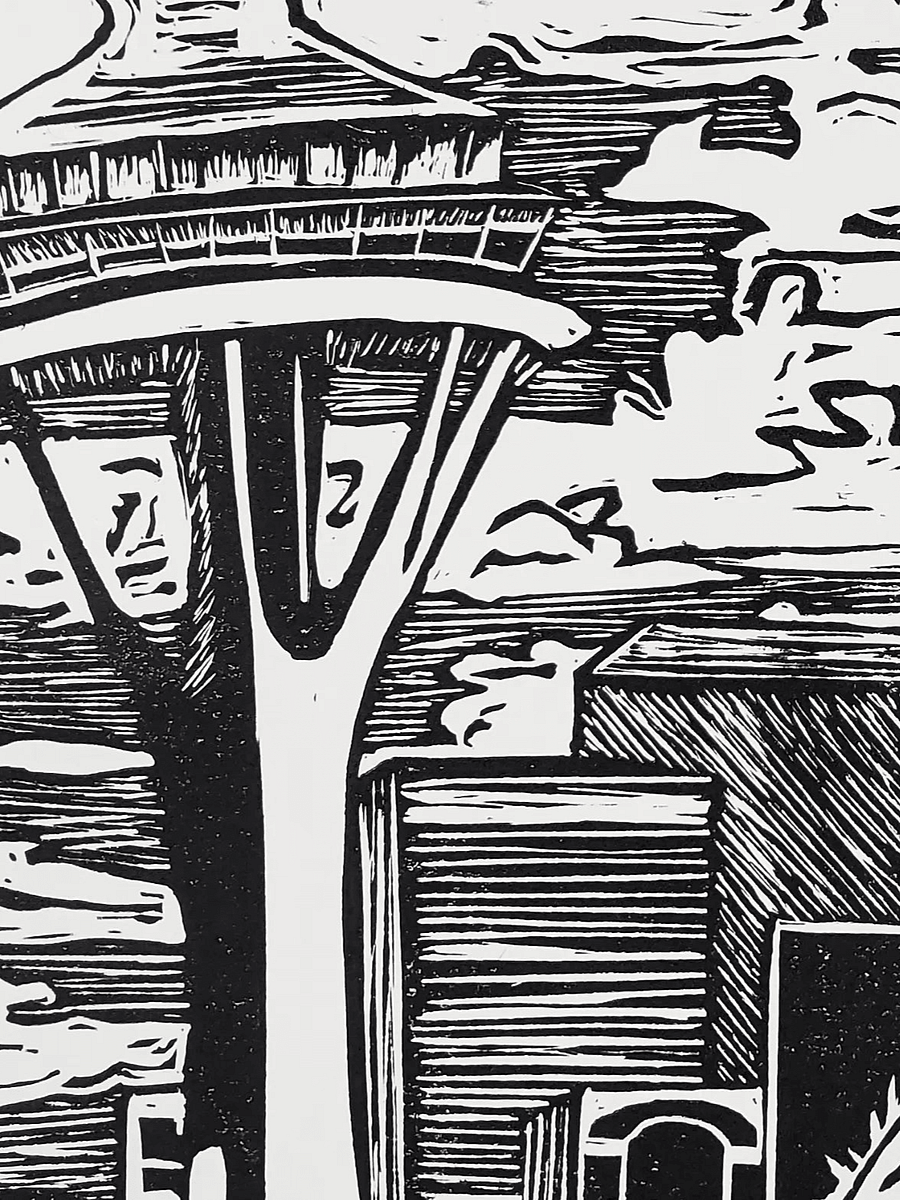 Kaiju Dragon in Seattle Linocut Print product image (4)