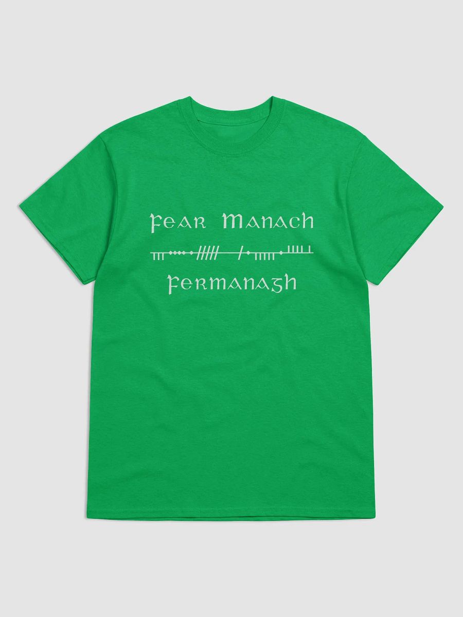 Fermanagh/Fear Manac Scholastic style Ogham, Green with white printed T-shirt product image (1)