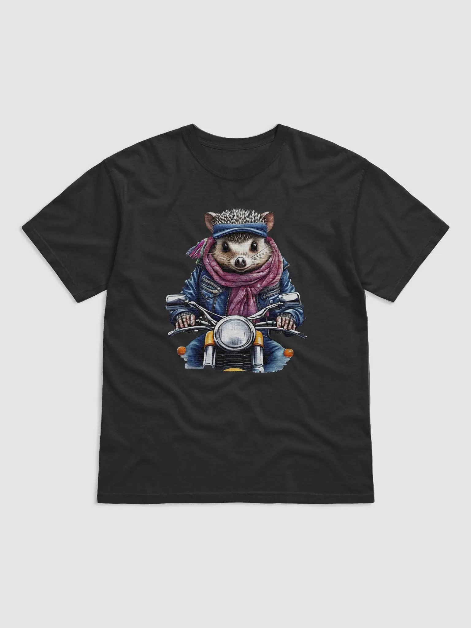 hedgehog wearing a jacket hat and a scarf on a motorcycle product image (1)