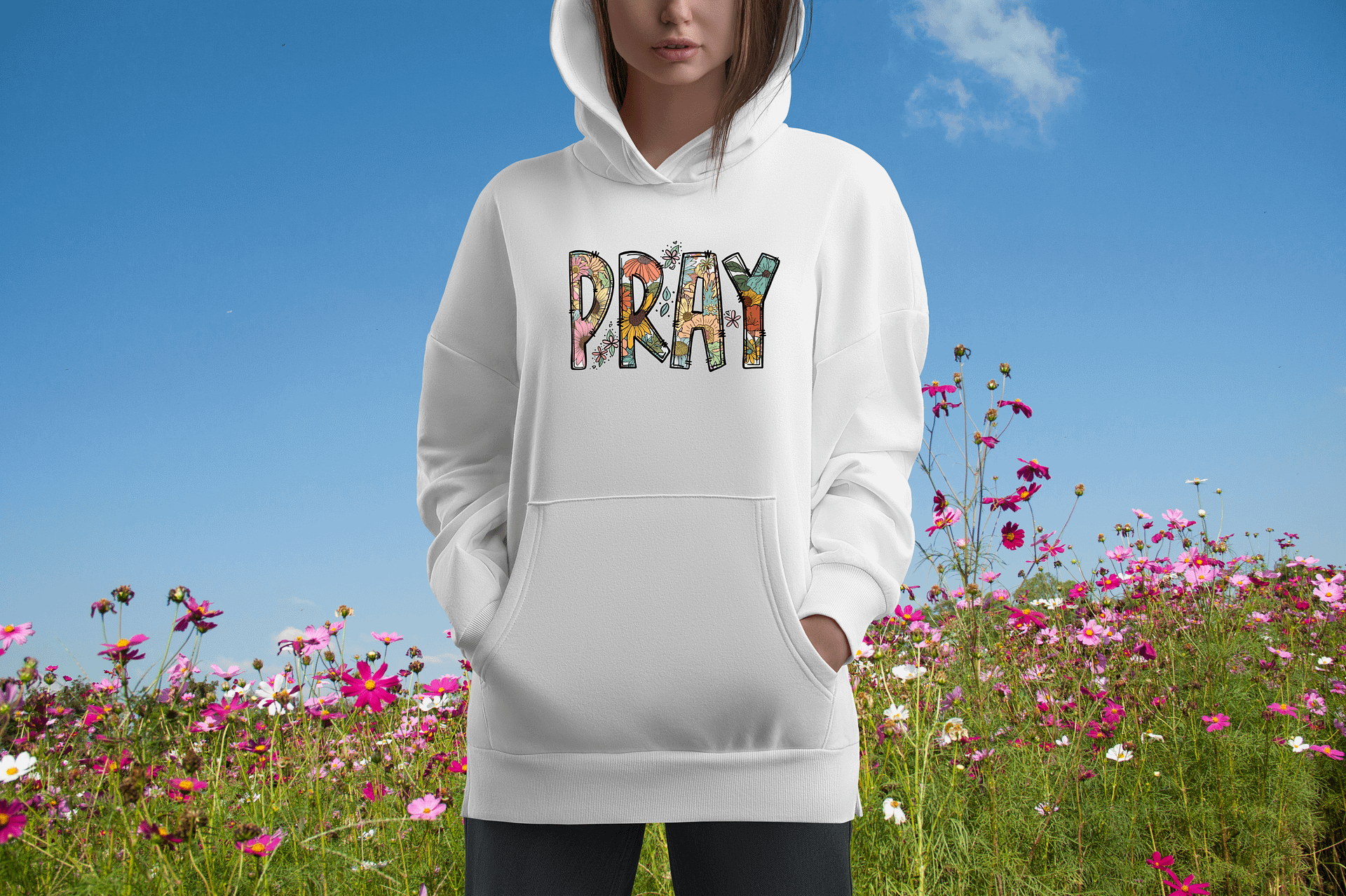 Boho PRAY Graphic Sweatshirt with Flowers product image (21)