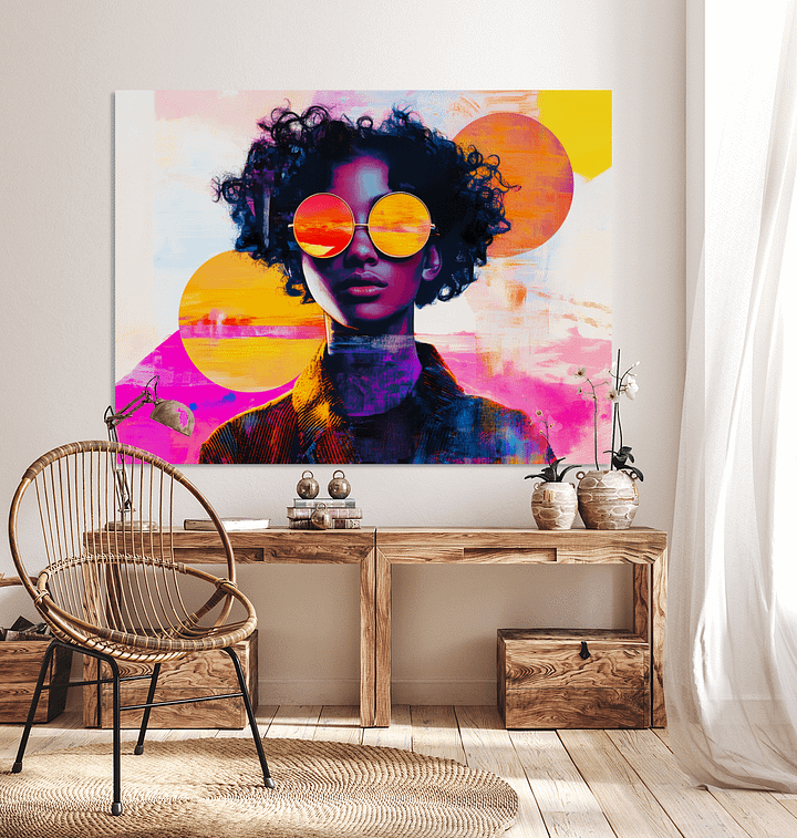 Neon Pop Art Portrait with Sunset Sunglasses – Vibrant Contemporary Print product image (2)
