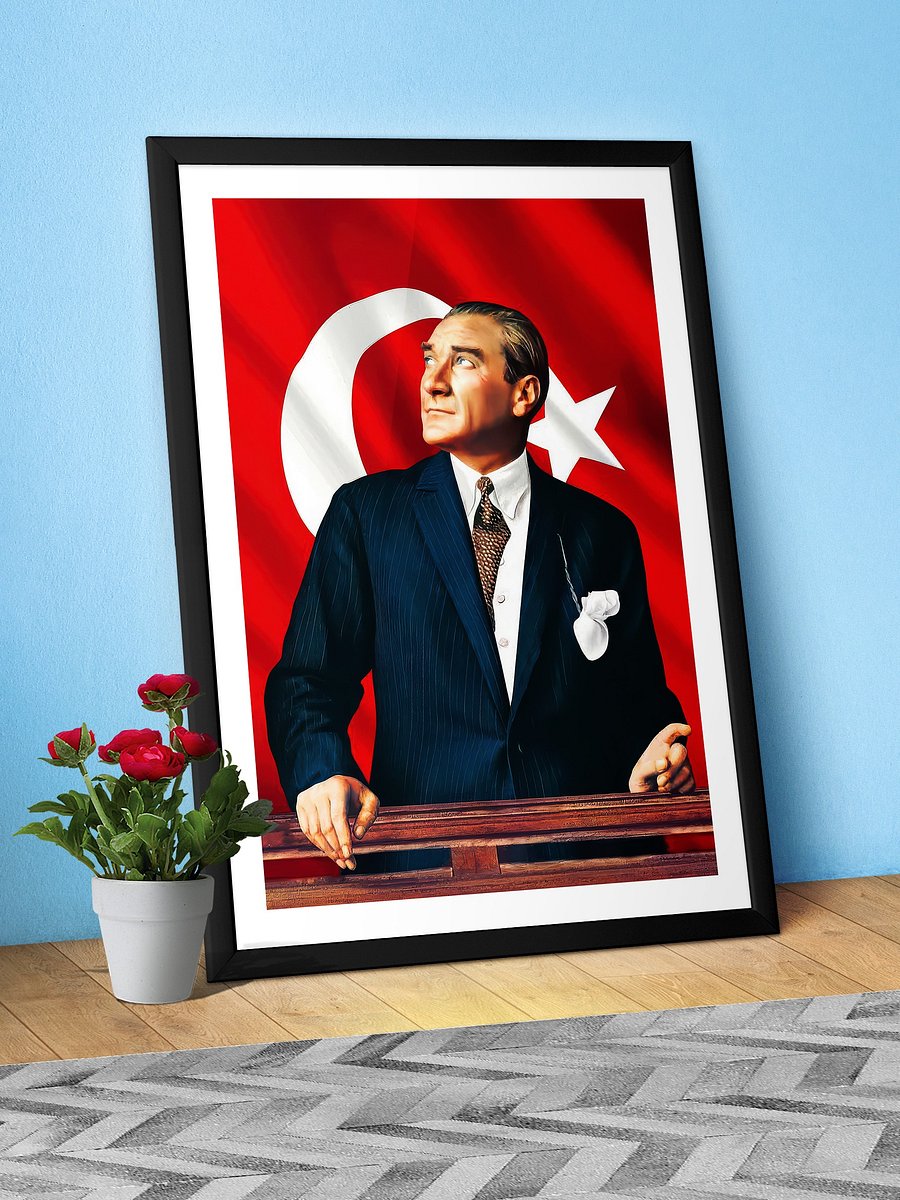 Ataturk Poster with border, Turkey art — Mustafa Kemal Ataturk print product image (3)
