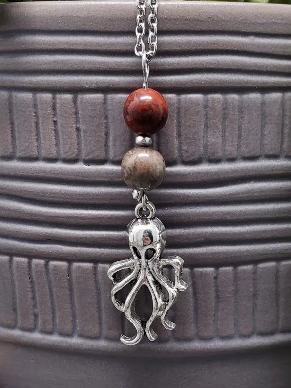Summon the Kraken Necklace | Ocean Jasper Pendant | Sea Witch Jewelry | Ocean Magic Minimalist Necklace product image (2)