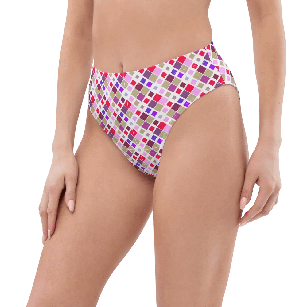 Colorful Square Pattern Design High Waist Bikini Bottom - V2 product image (8)