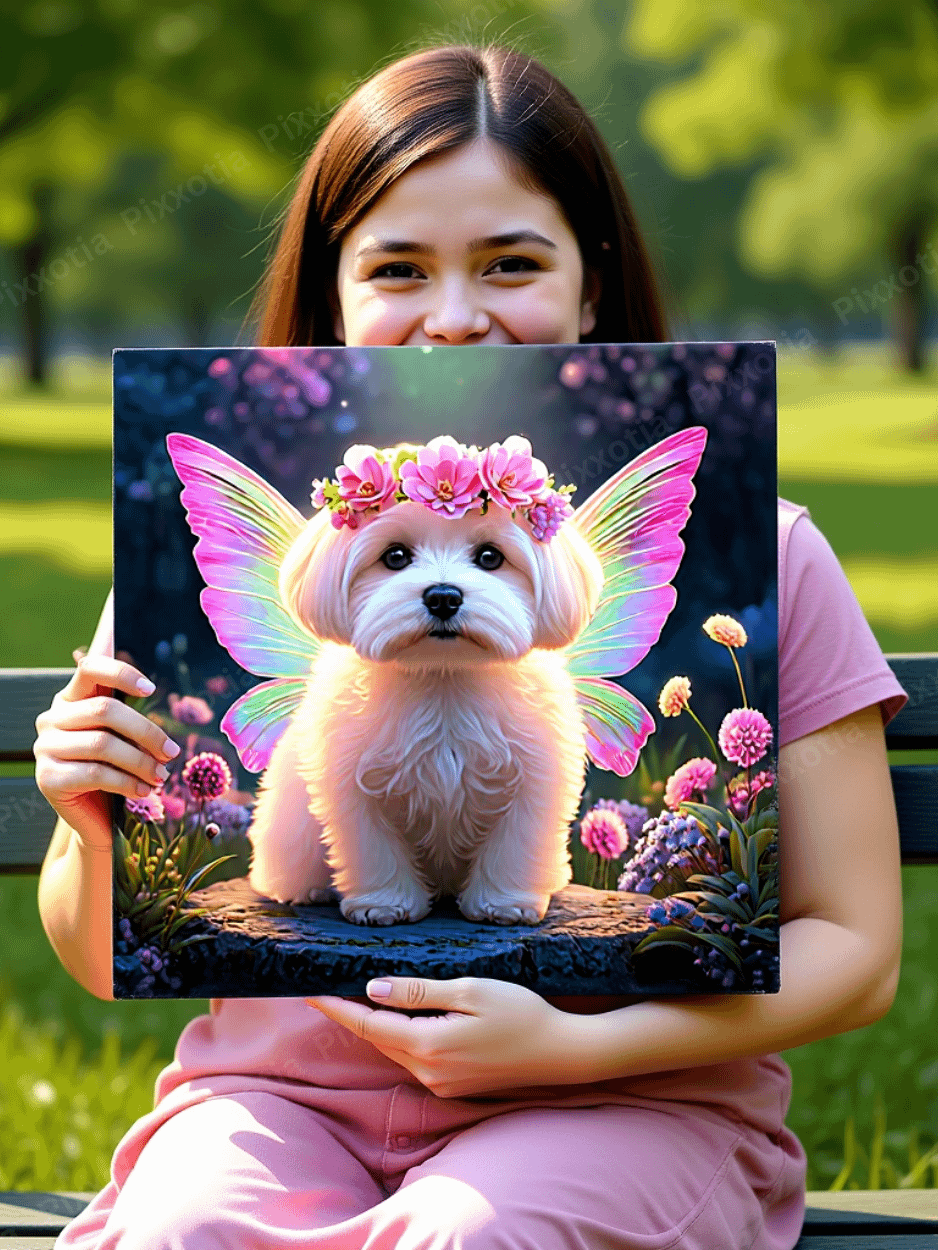 Custom Pet Portrait with Fairy Wings and Flower Crown | Digital Pet Gift product image (7)