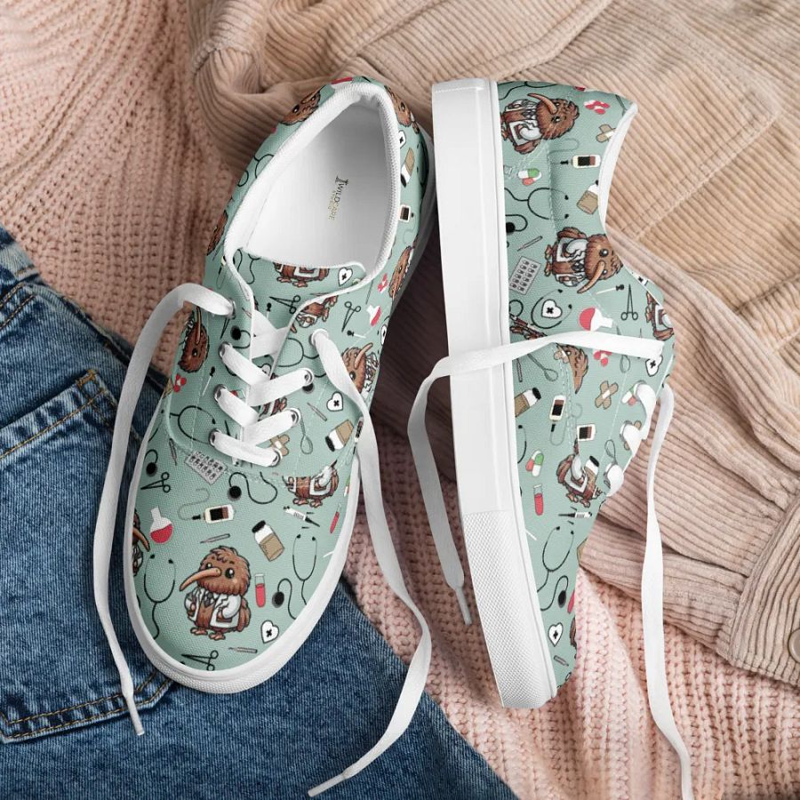 Cute Medical Kiwi Lace-up Canvas Shoes (Opal) product image (9)