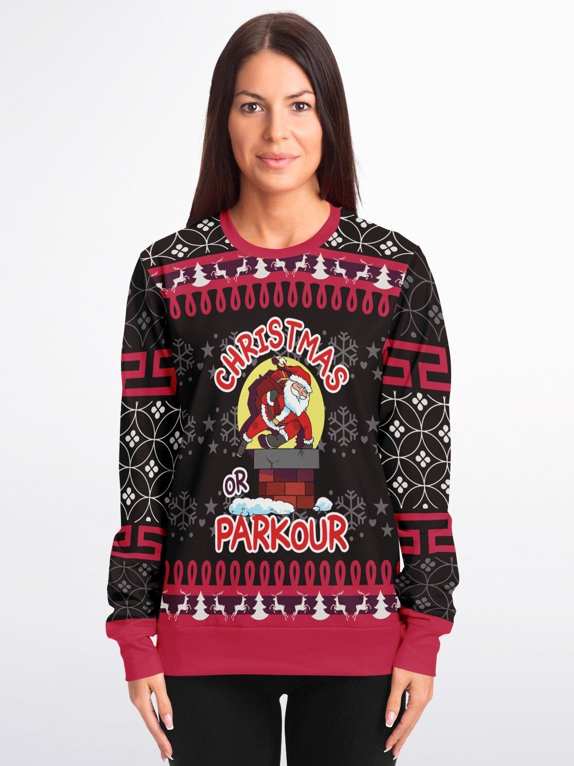 Santa Parkour Ugly Christmas Sweater | Funny Athletic Holiday Sweatshirt | Unique Winter Christmas Party Outfit product image (7)