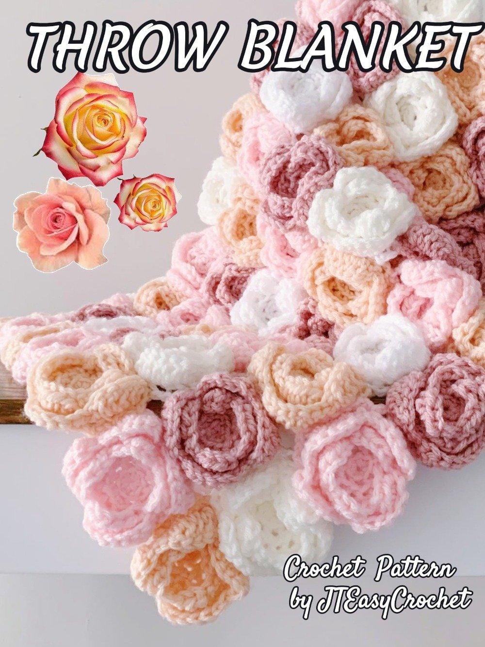 Tea Rose Baby Blanket Crochet Pattern & Video, Tea Rose Throw Blanket Home Decor Accent product image (5)