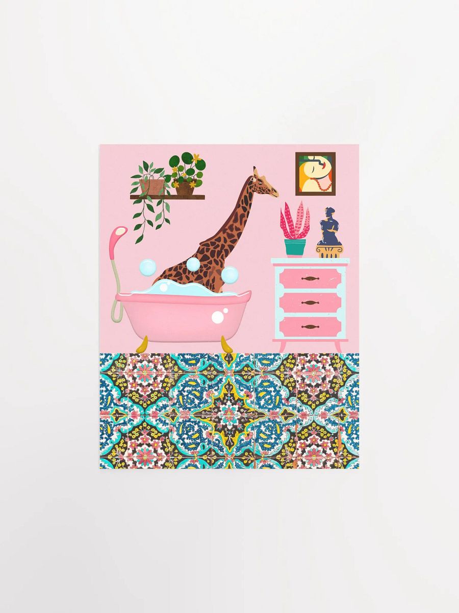 Bathing Giraffe Pink Bathroom Wall Art Print product image (10)