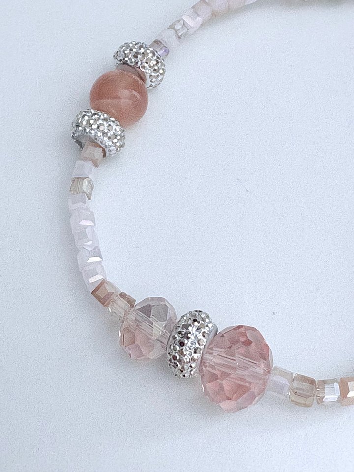 MFD-00053 | Blush Whisper | Faceted & Iridescent Bead stretch Bracelet with Lobster Clasp | Handmade 7.5" Coastal Charm | by Monique Faella Designs™ product image (2)