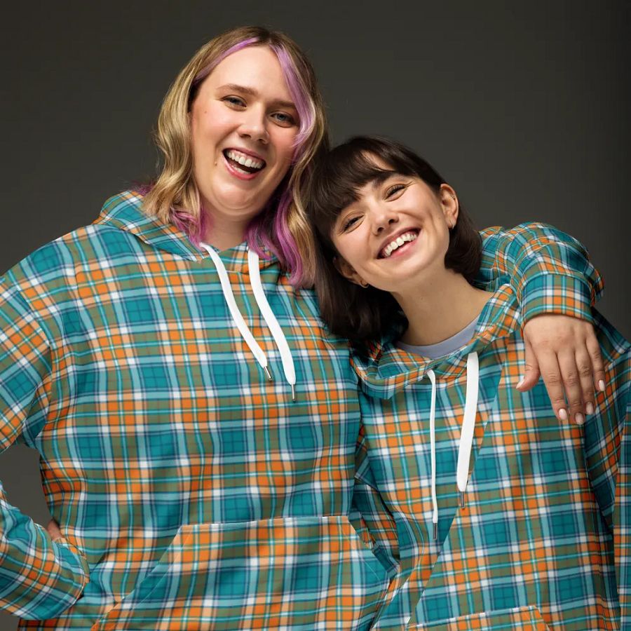 Turquoise and Orange Sporty Plaid Hoodie product image (3)